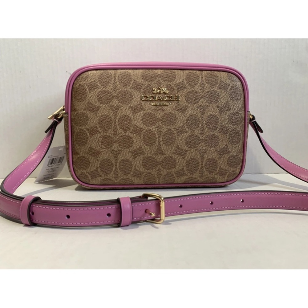 Coach Signature Jamie Camera Bag In Tan/Fuchsia NWT